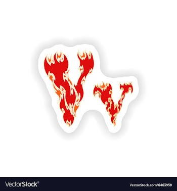 Sticker fiery font red letter V on white vector image