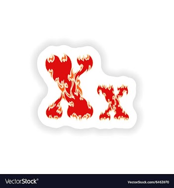 Sticker fiery font red letter X on white vector image