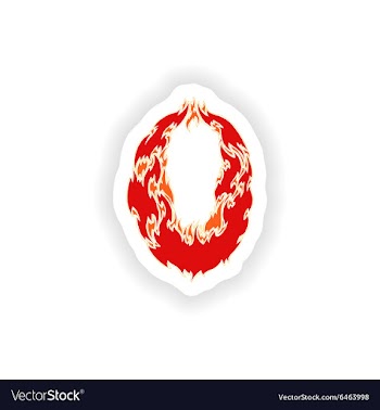 Sticker fiery font red number 0 on white vector image