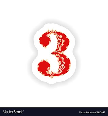 Sticker fiery font red number 3 on white vector image
