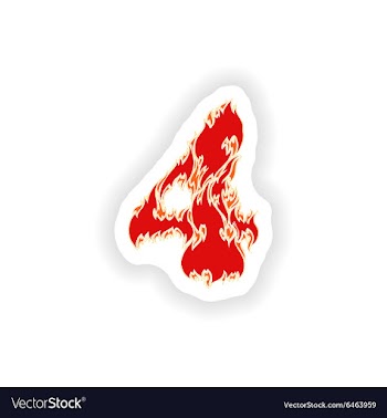 Sticker fiery font red number 4 on white vector image