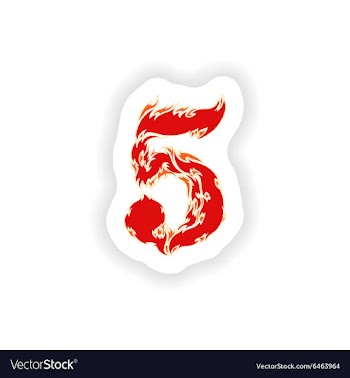 Sticker fiery font red number 5 on white vector image