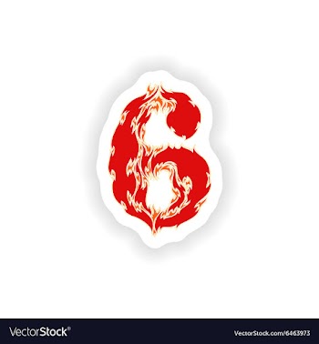 Sticker fiery font red number 6 on white vector image