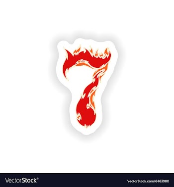 Sticker fiery font red number 7 on white vector image