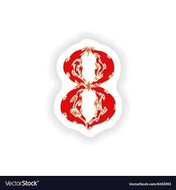 Sticker fiery font red number 8 on white vector image