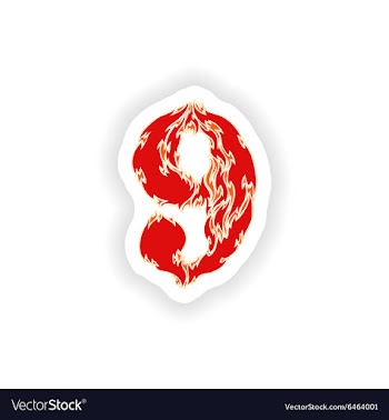Sticker fiery font red number 9 on white vector image
