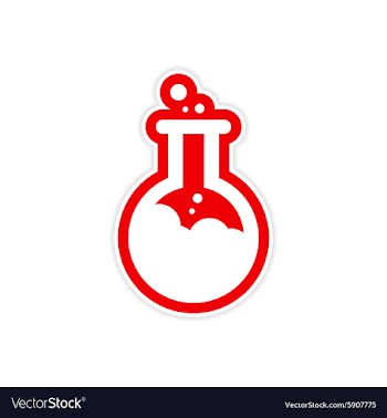 Sticker flask with substance as logo or icon of vector image