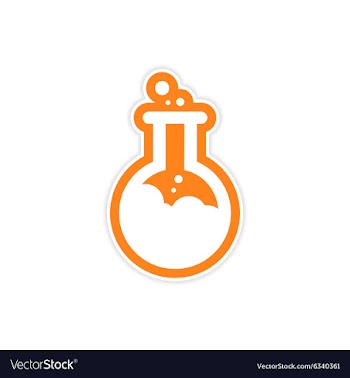 Sticker flask with substance as logo or icon of vector image