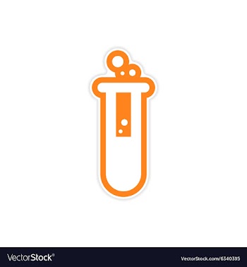 Sticker flask with substance as logo or icon of vector image