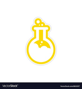 Sticker flask with substance as logo or icon of vector image