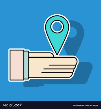 Sticker geolocation bar sign hand holds city map vector image