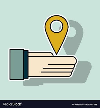 Sticker geolocation bar sign hand holds city map vector image