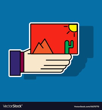 Sticker hand holds photos icon multimedia photo vector image