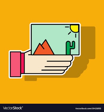 Sticker hand holds photos icon multimedia photo vector image