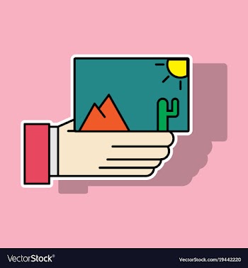 Sticker hand holds photos icon multimedia photo vector image
