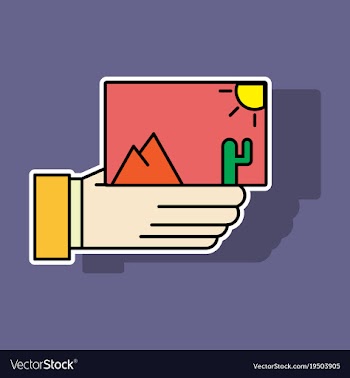 Sticker hand holds photos icon multimedia photo vector image