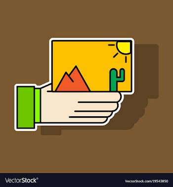 Sticker hand holds photos icon multimedia photo vector image