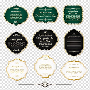 Sticker lot, Euclidean Computer file, 9 vintage gold frame label material transparent background PNG clipart
