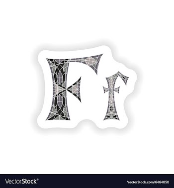 Sticker Low poly letter F in gray mosaic polygon vector image