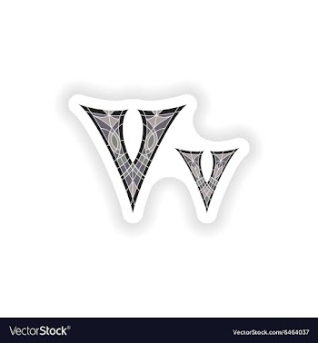 Sticker Low poly letter V in gray mosaic polygon vector image