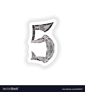 Sticker Low poly number 5 in gray mosaic polygon vector image