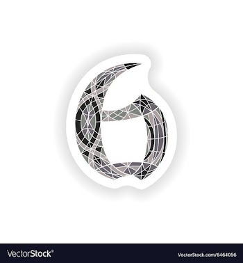 Sticker Low poly number 6 in gray mosaic polygon vector image