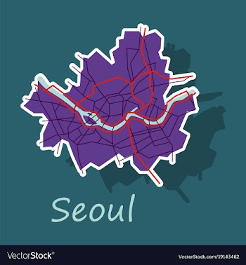 Sticker map of seoul with borders of the regions vector image