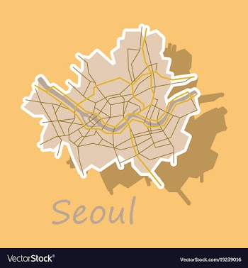 Sticker map of seoul with borders of the regions vector image