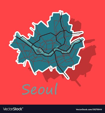 Sticker map of seoul with borders of the regions vector image