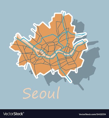 Sticker map of seoul with borders of the regions vector image