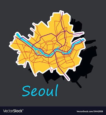 Sticker map of seoul with borders of the regions vector image