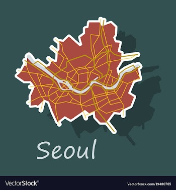 Sticker map of seoul with borders of the regions vector image