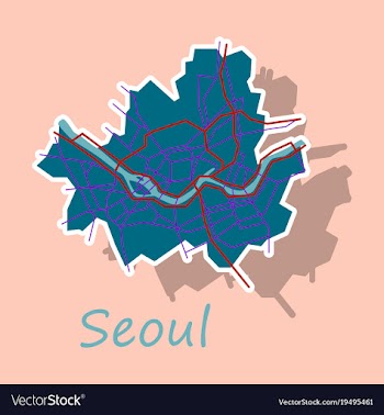 Sticker map of seoul with borders of the regions vector image