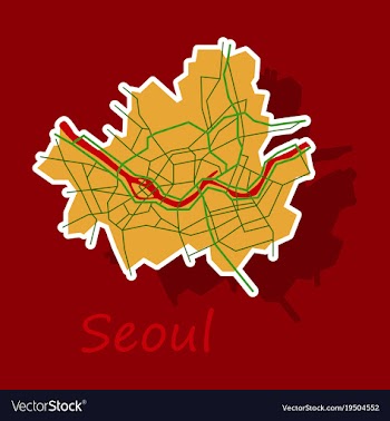 Sticker map of seoul with borders of the regions vector image