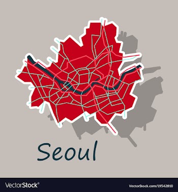 Sticker map of seoul with borders of the regions vector image