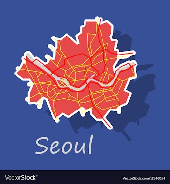 Sticker map of seoul with borders of the regions vector image