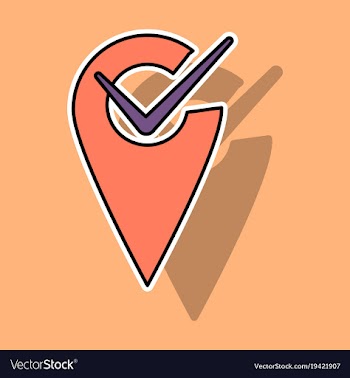 Sticker navigation geolocation icon in flat vector image