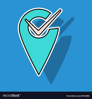 Sticker navigation geolocation icon in flat vector image