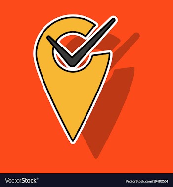 Sticker navigation geolocation icon in flat vector image