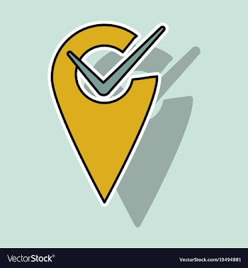 Sticker navigation geolocation icon in flat vector image