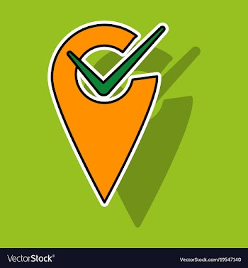 Sticker navigation geolocation icon in flat vector image