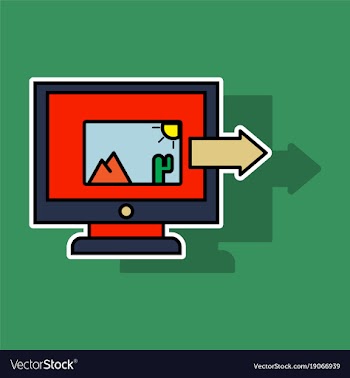 Sticker photos icon on laptop screen multimedia vector image