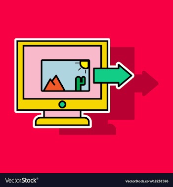 Sticker photos icon on laptop screen multimedia vector image