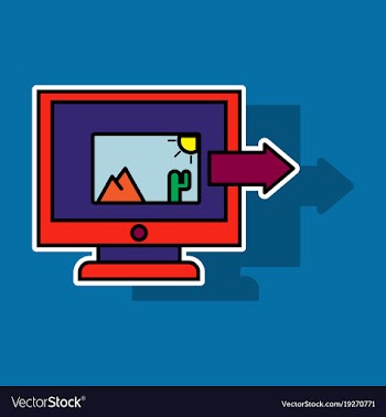 Sticker photos icon on laptop screen multimedia vector image