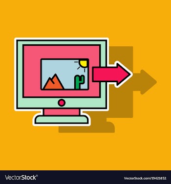 Sticker photos icon on laptop screen multimedia vector image