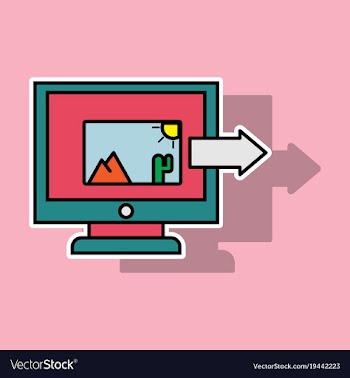 Sticker photos icon on laptop screen multimedia vector image