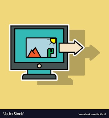Sticker photos icon on laptop screen multimedia vector image