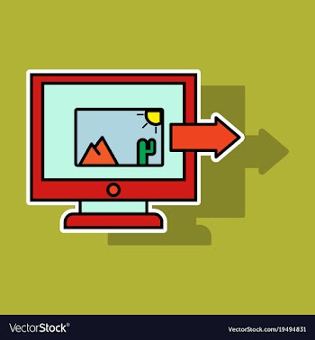 Sticker photos icon on laptop screen multimedia vector image