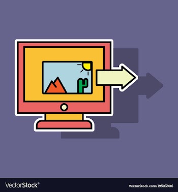 Sticker photos icon on laptop screen multimedia vector image