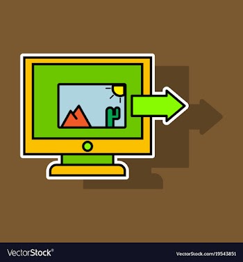 Sticker photos icon on laptop screen multimedia vector image